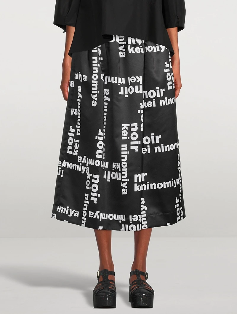 Satin Midi Skirt Logo Print