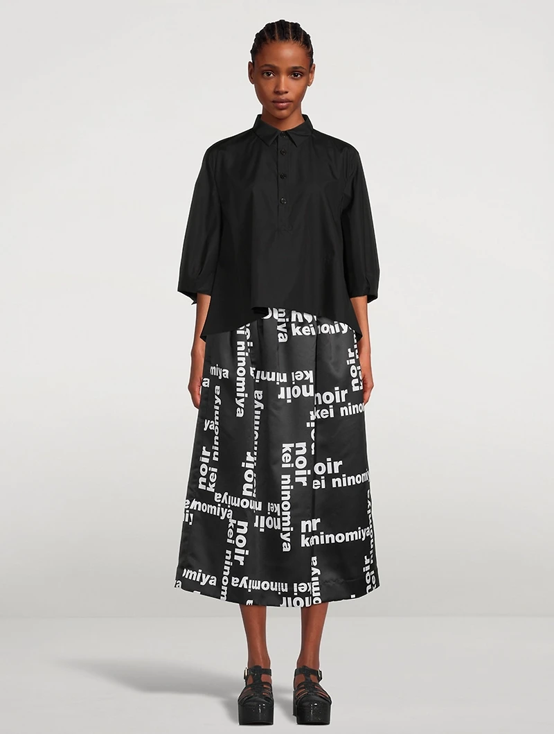 Satin Midi Skirt Logo Print