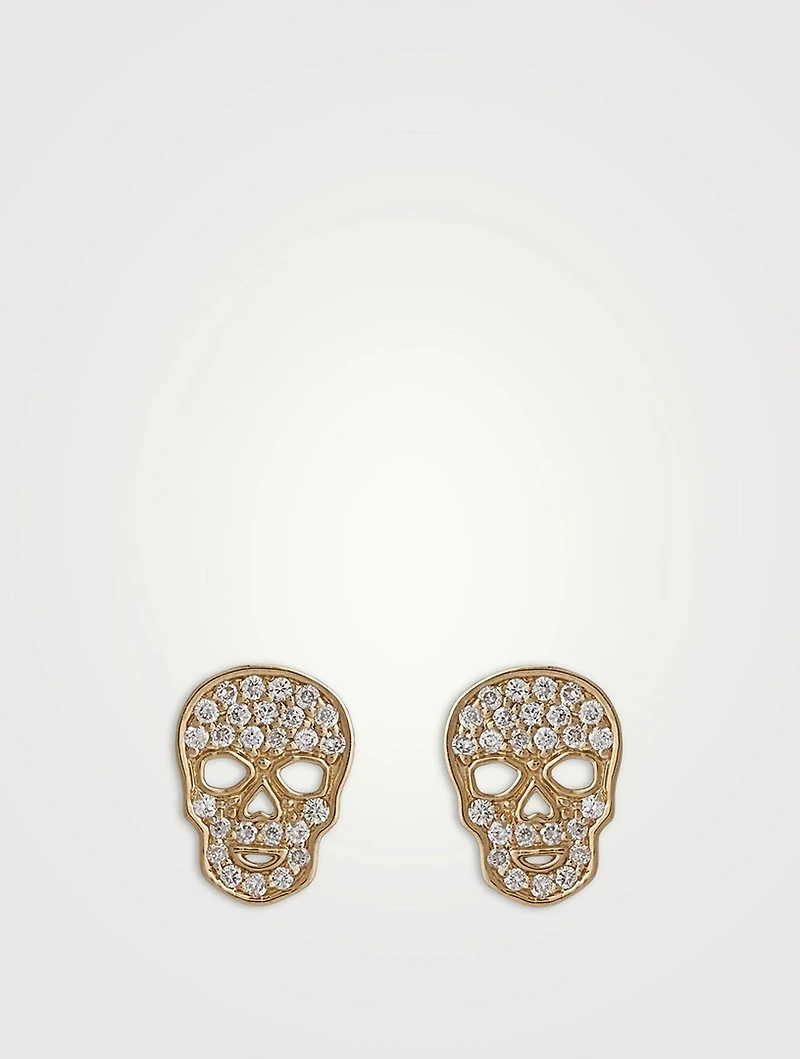 14K Gold Skull Stud Earrings