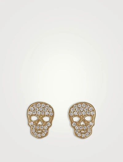 14K Gold Skull Stud Earrings