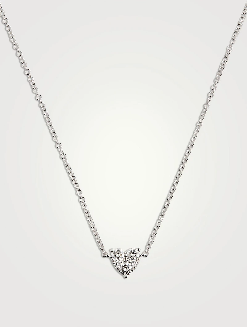 14K White Gold Diamond Heart Choker Necklace