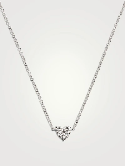 14K White Gold Diamond Heart Choker Necklace