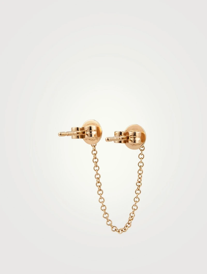 14K Gold Double Chain Stud Earring With Diamonds