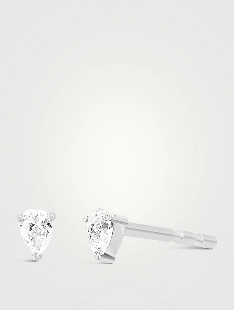 Mini 14K White Gold Diamond Pear Stud Earrings