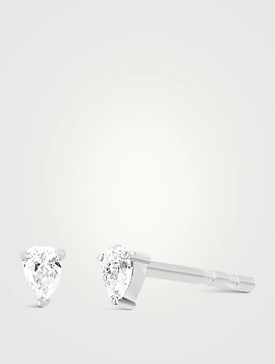 Mini 14K White Gold Diamond Pear Stud Earrings