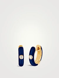 14K Gold Enamel Huggie Hoop Earrings With Diamonds
