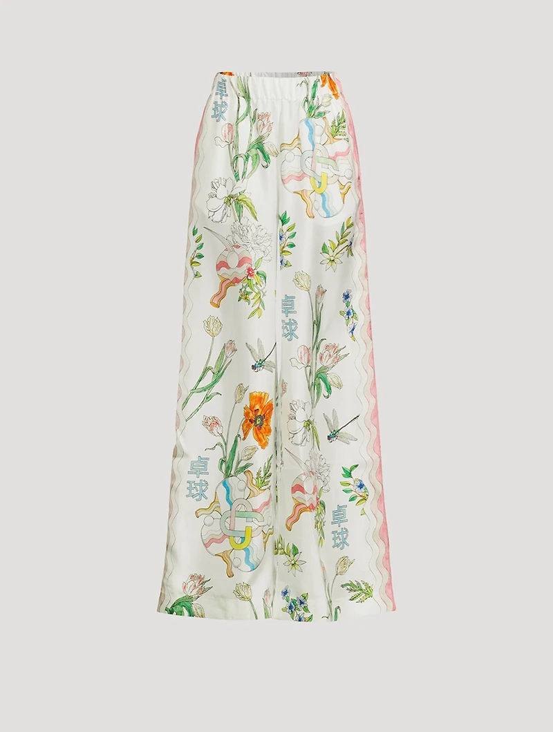 Silk Printed Wide-Leg Pants