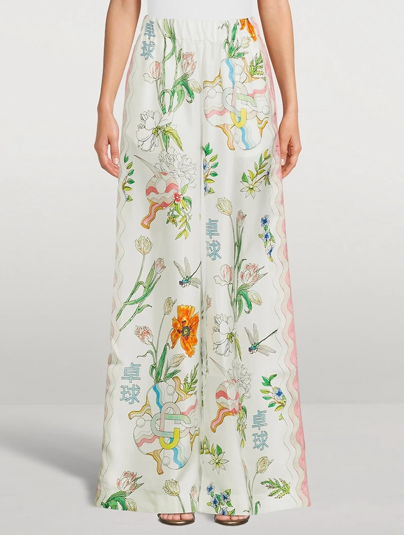Silk Printed Wide-Leg Pants