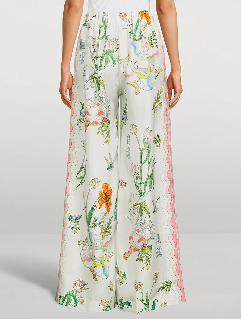 Silk Printed Wide-Leg Pants