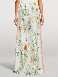 Silk Printed Wide-Leg Pants