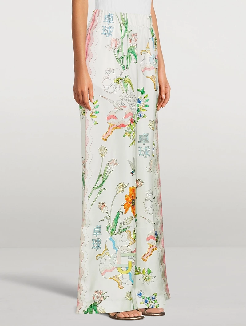 Silk Printed Wide-Leg Pants