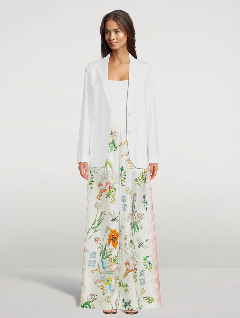 Silk Printed Wide-Leg Pants