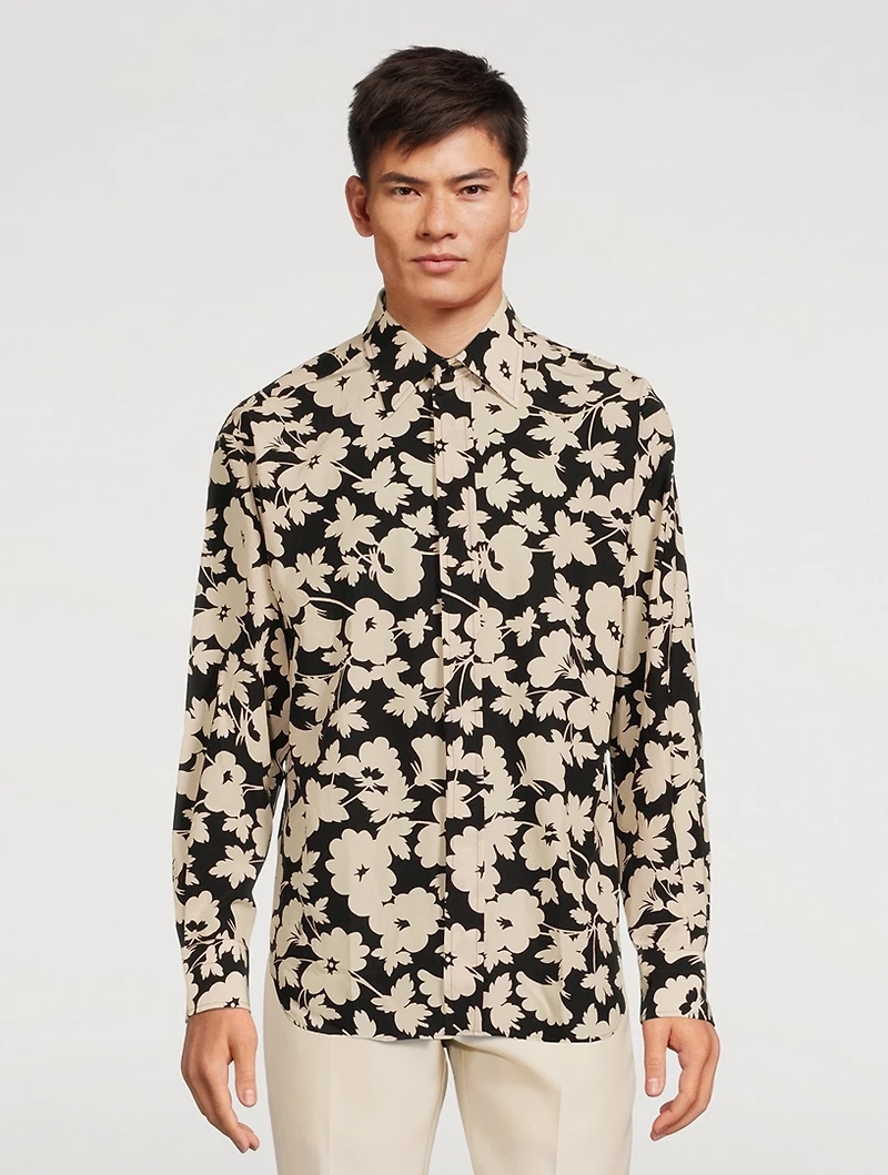 Cotton-Blend Shirt Floral Print