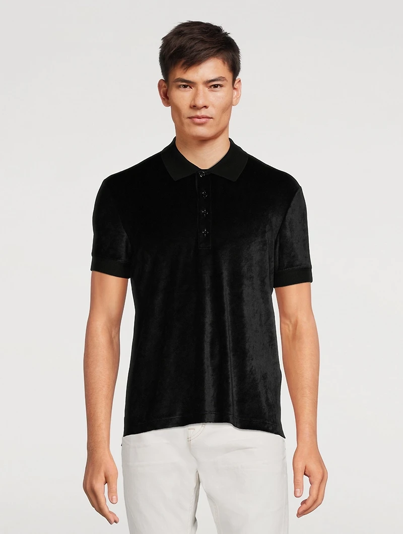 Velour Short-Sleeve Polo Shirt