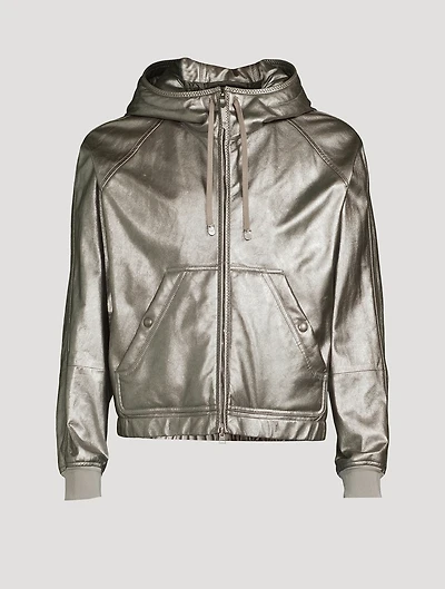 Leather Down Zip Hoodie