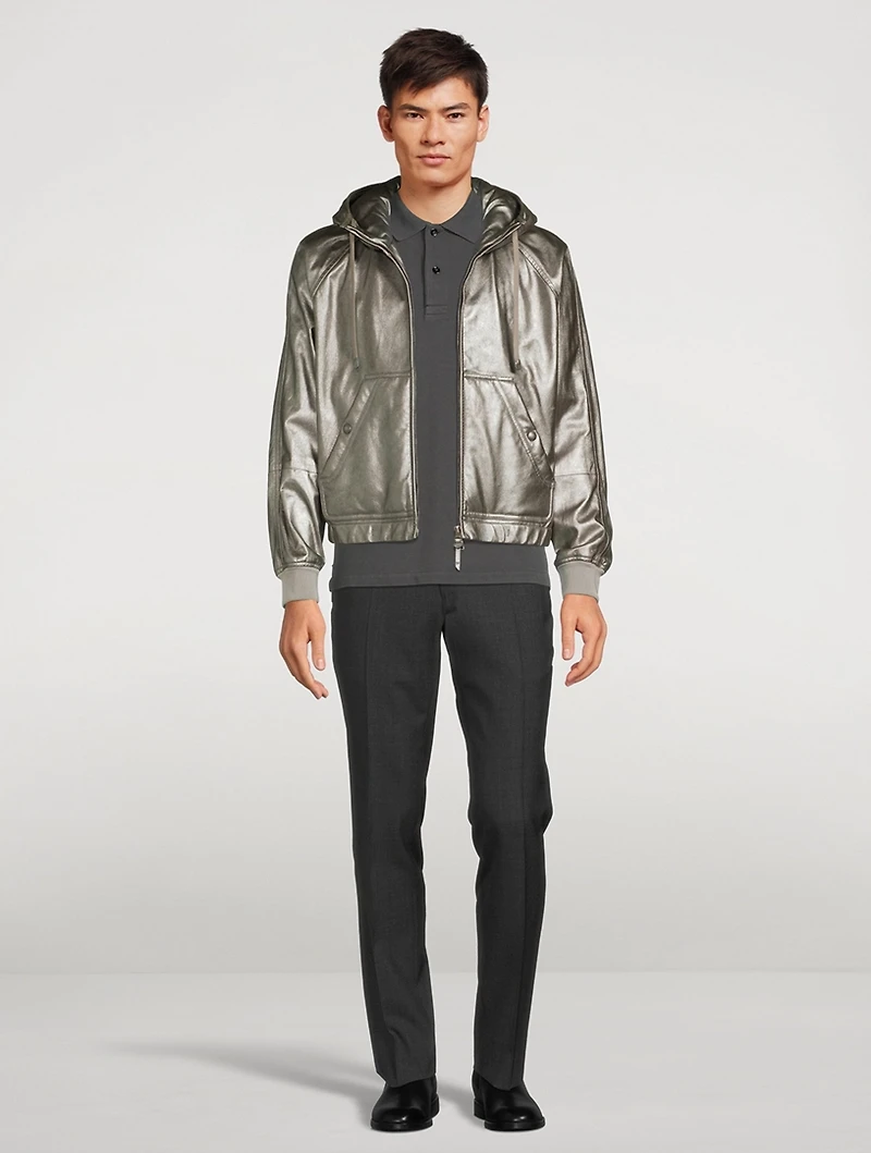 Leather Down Zip Hoodie