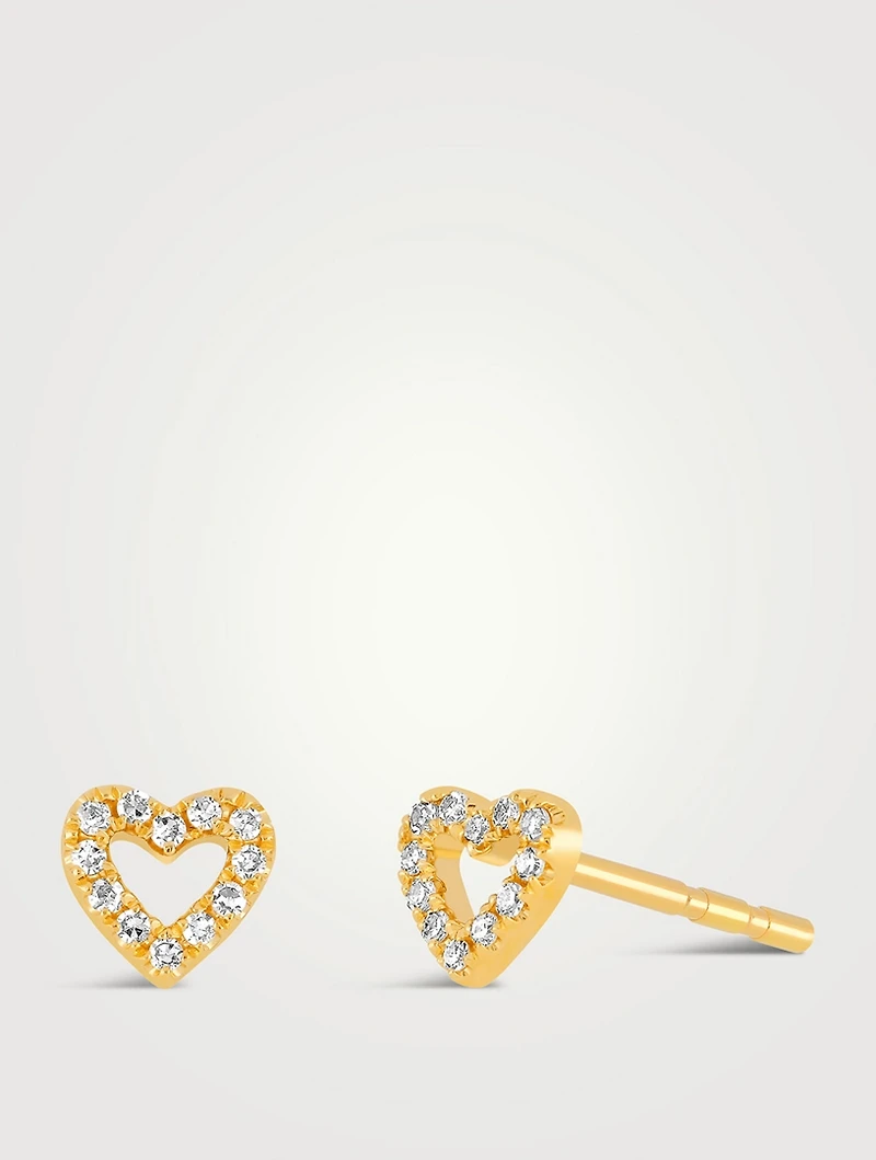 Baby 14K Gold Open Heart Stud Earrings With Diamonds