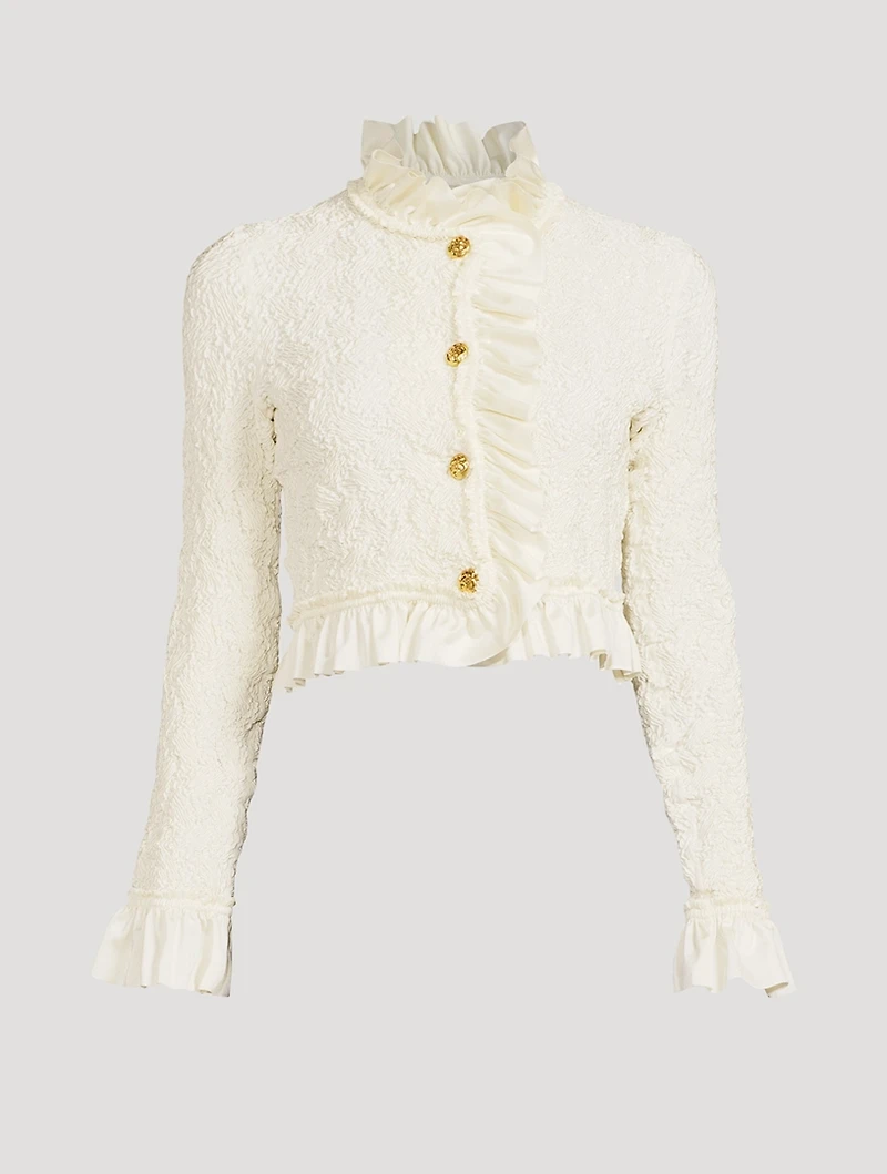 Smocked Jersey Ruffled Blazer