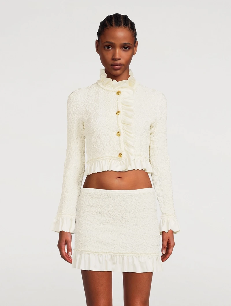 Smocked Jersey Ruffled Blazer