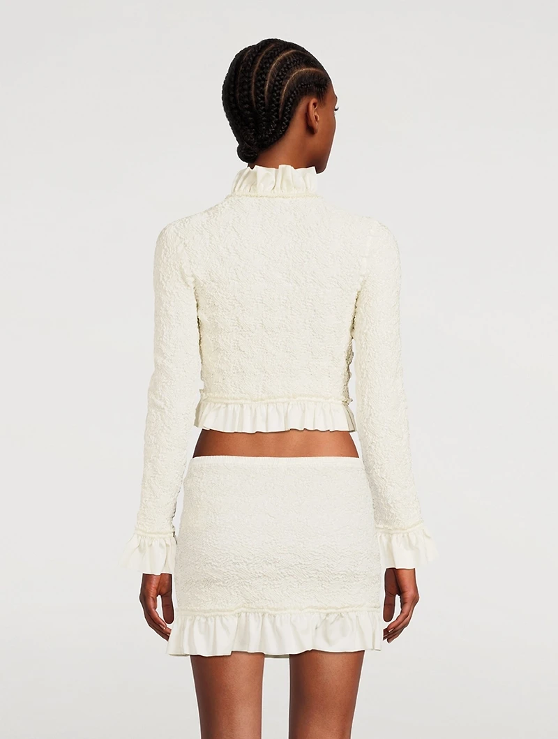 Smocked Jersey Ruffled Blazer