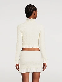Smocked Jersey Ruffled Blazer