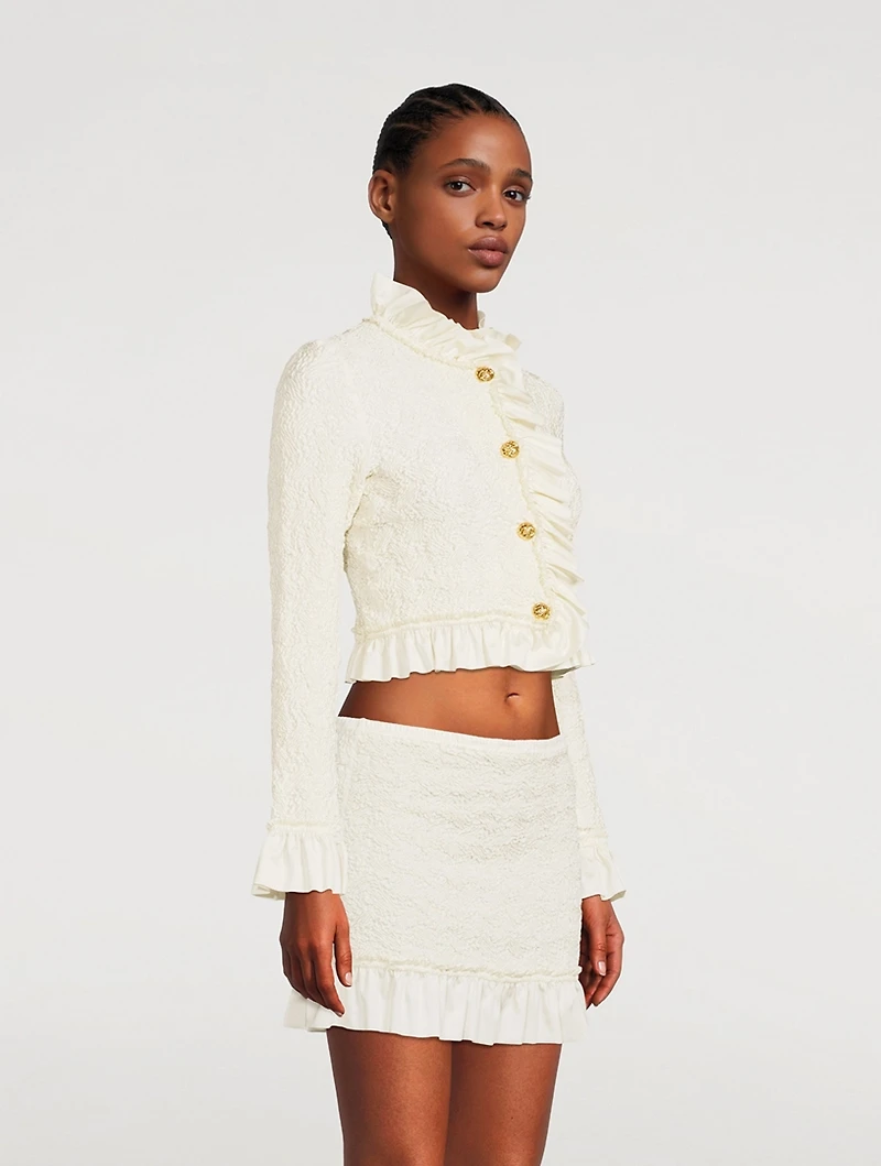 Smocked Jersey Ruffled Blazer