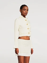 Smocked Jersey Ruffled Blazer