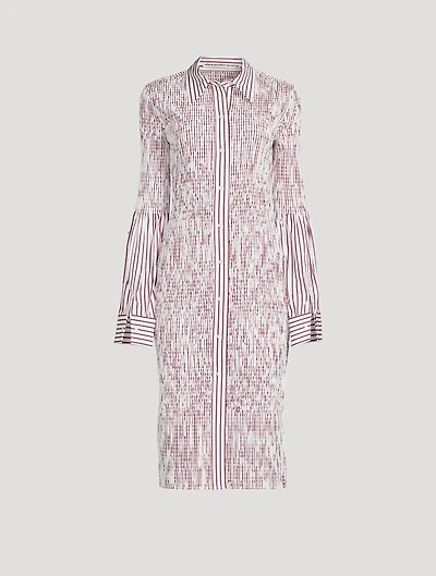 Smocked Shirt Dress Stripe Print