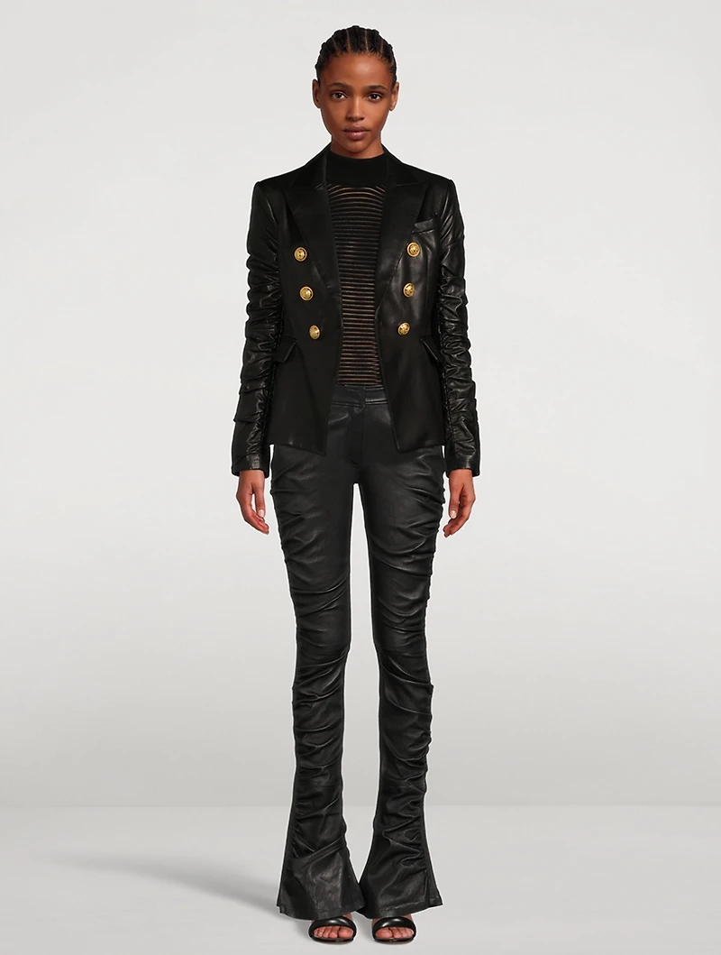Low-Rise Leather Bootcut Pants