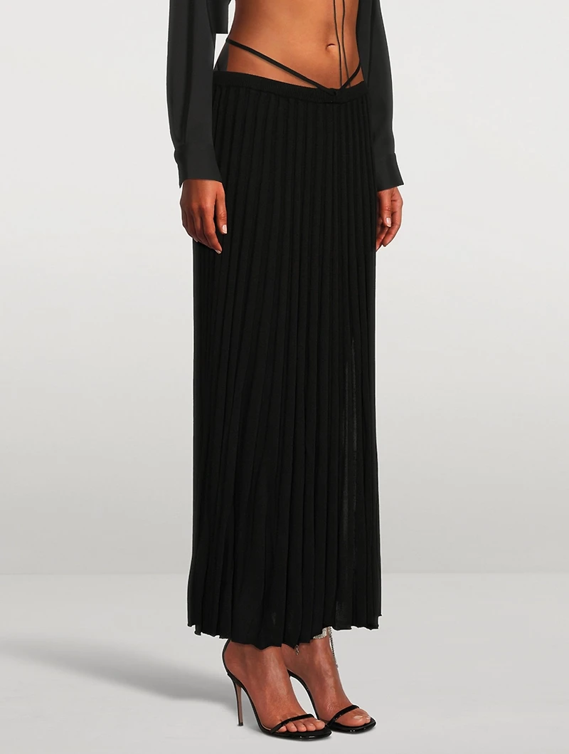 Pleated Knit Maxi Skirt