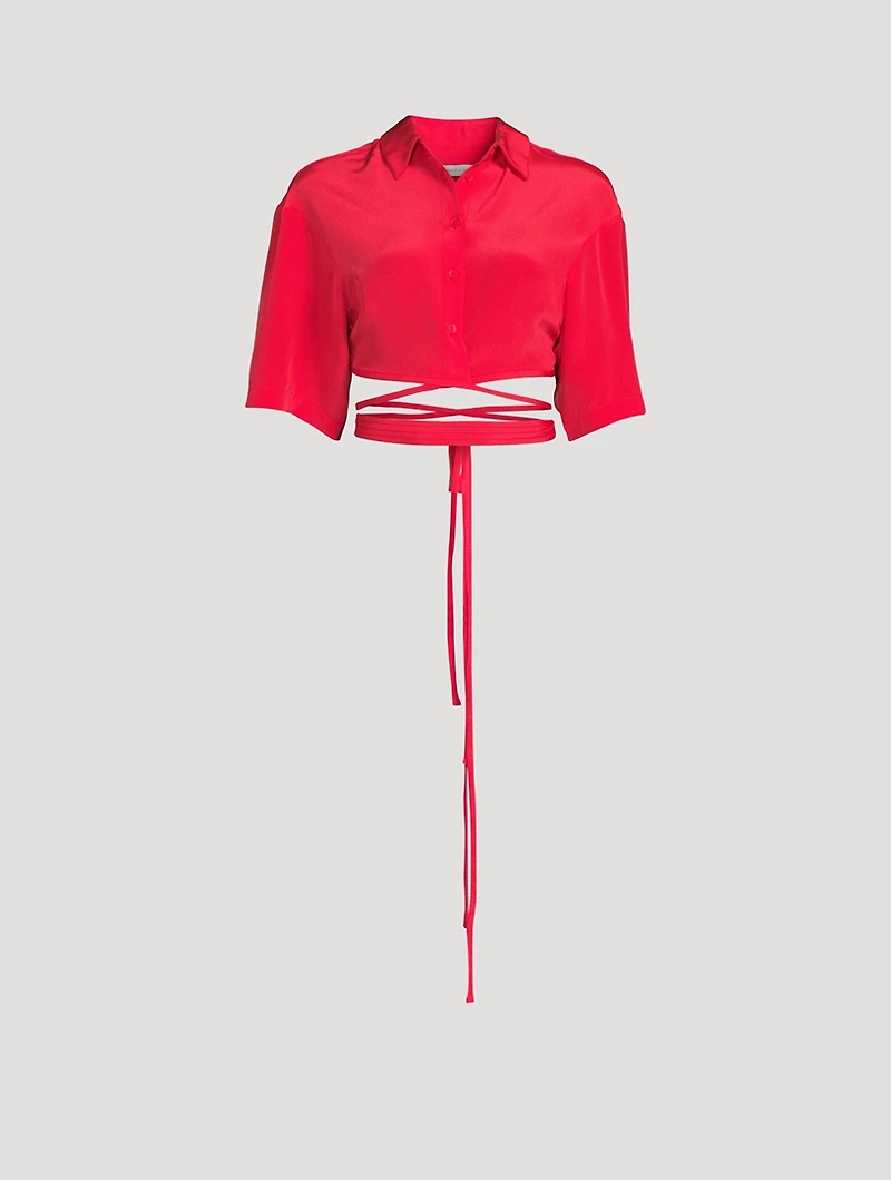 Cropped Silk Tie Shirt