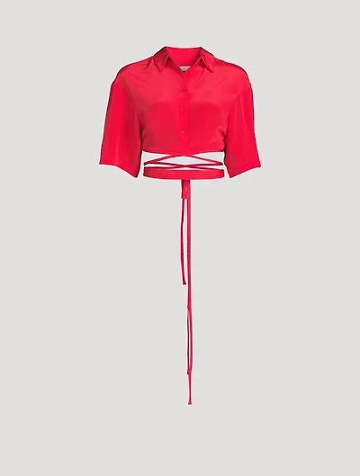 Cropped Silk Tie Shirt