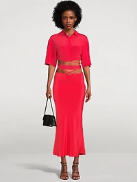 Cropped Silk Tie Shirt