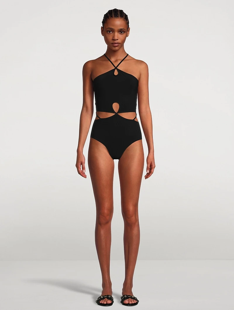 Looped Halter One-Piece Swimsuit
