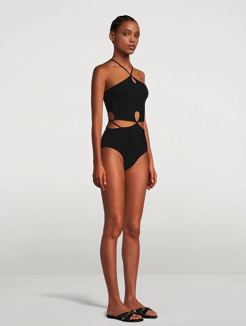Looped Halter One-Piece Swimsuit