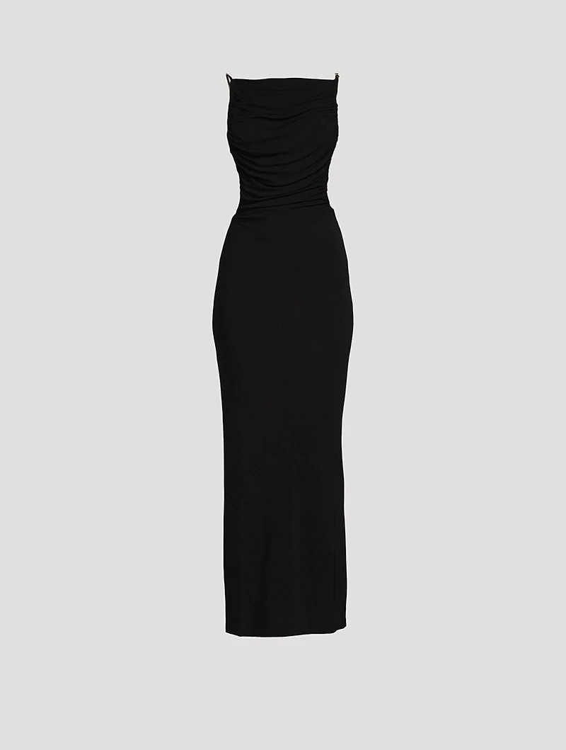 Sculpted Strap Ruched Maxi Dress