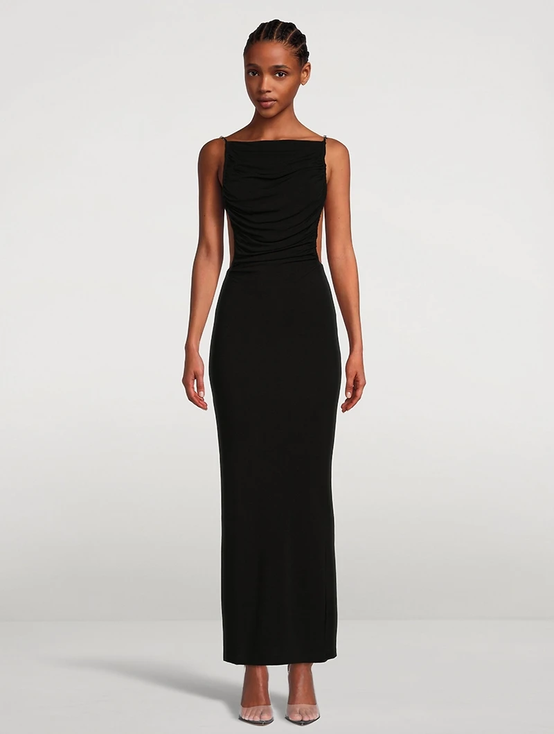 Sculpted Strap Ruched Maxi Dress