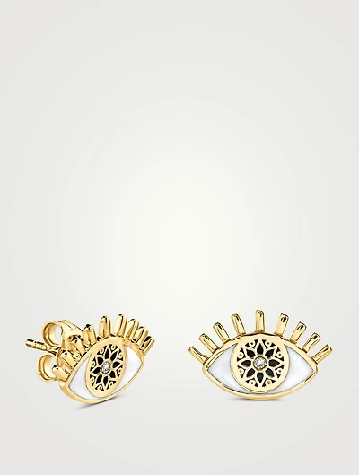 14K Gold Kaleidoscope Eye Stud Earring With Diamond
