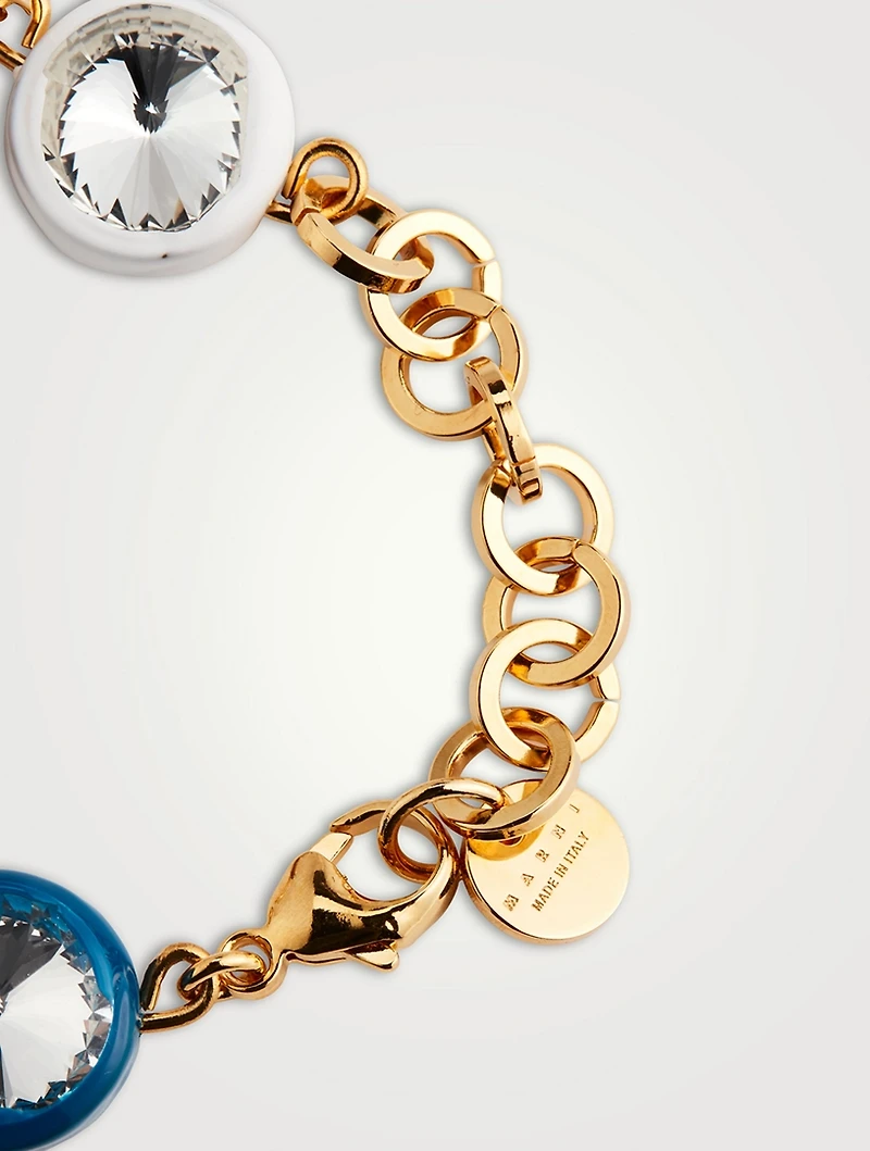 Enamel Flower Charm Bracelet With Crystals
