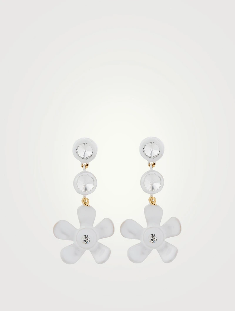 Enamel Flower Crystal Drop Earrings