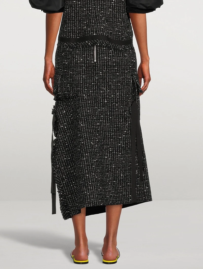 Tweed x Chiffon Midi Skirt