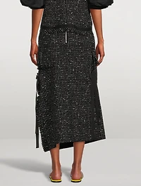 Tweed x Chiffon Midi Skirt