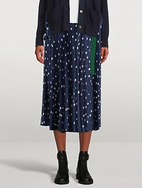 Pleated Midi Skirt Polka Dot Print