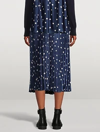 Pleated Midi Skirt Polka Dot Print