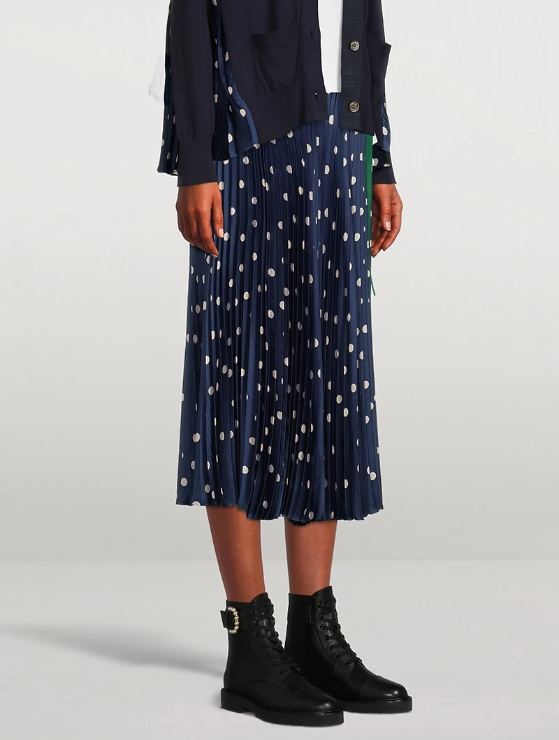 Pleated Midi Skirt Polka Dot Print