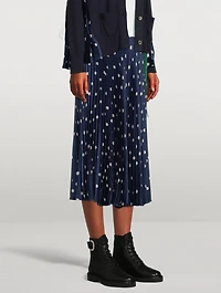 Pleated Midi Skirt Polka Dot Print