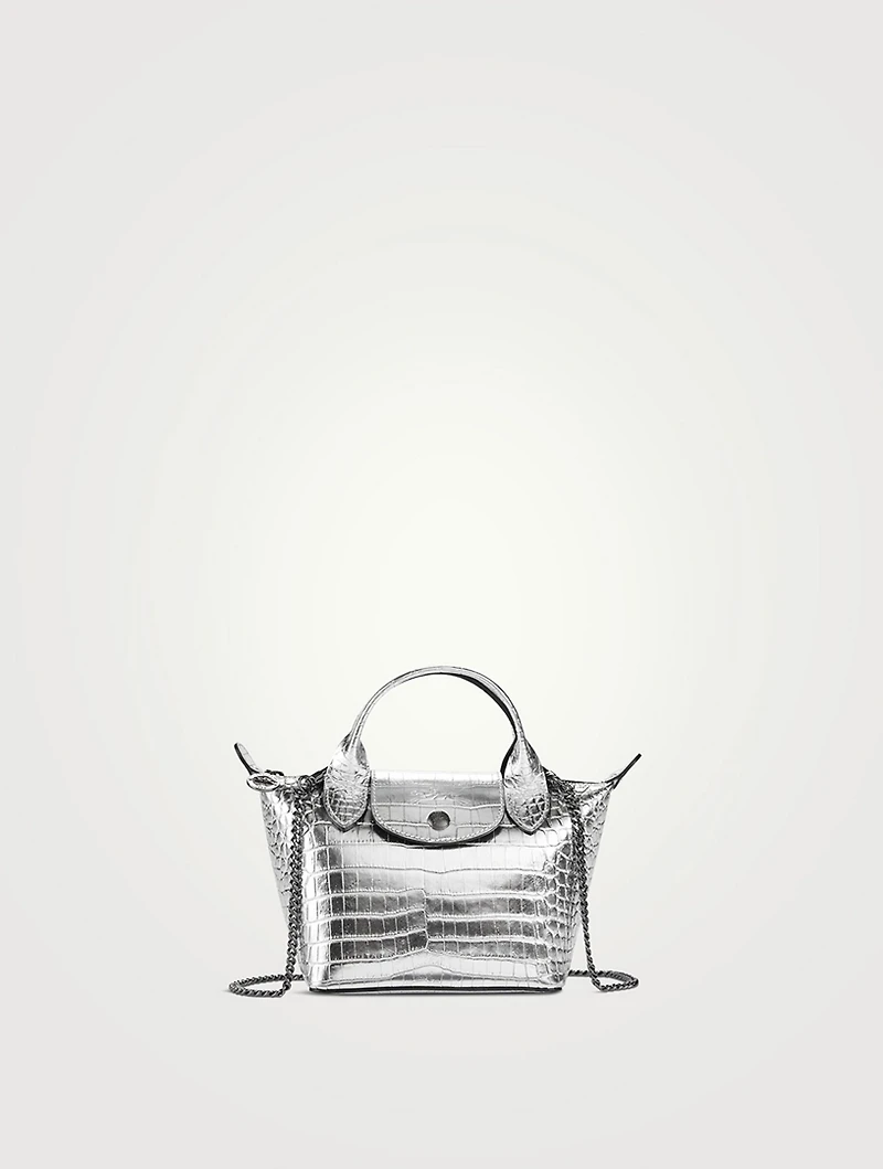 XS Le Pliage Cuir Metallic Croc-Embossed Top Handle Bag