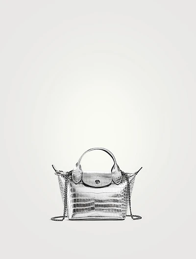 XS Le Pliage Cuir Metallic Croc-Embossed Top Handle Bag