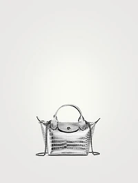 XS Le Pliage Cuir Metallic Croc-Embossed Top Handle Bag