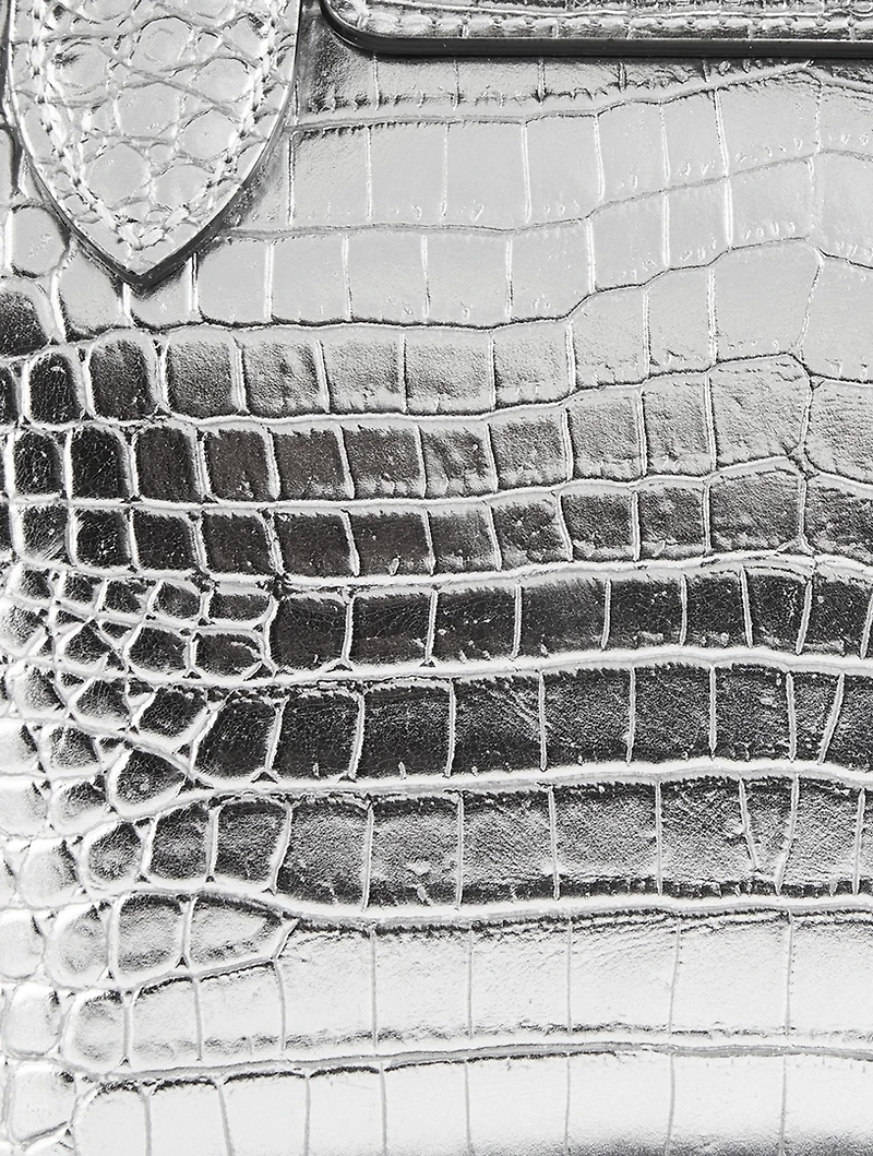 XS Le Pliage Cuir Metallic Croc-Embossed Top Handle Bag
